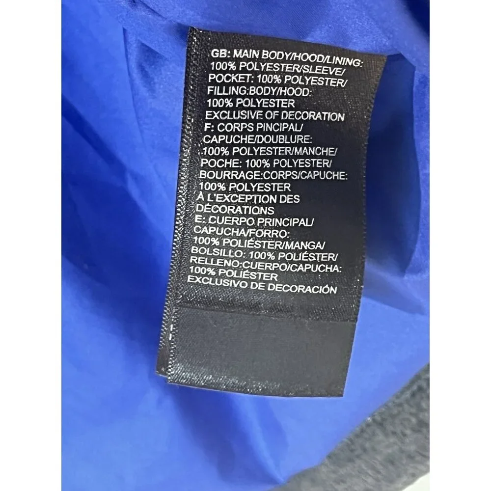 The North Face Blue Black Quilted Fleece Hooded Jacket Young Men Boy 18-20 Sz XL